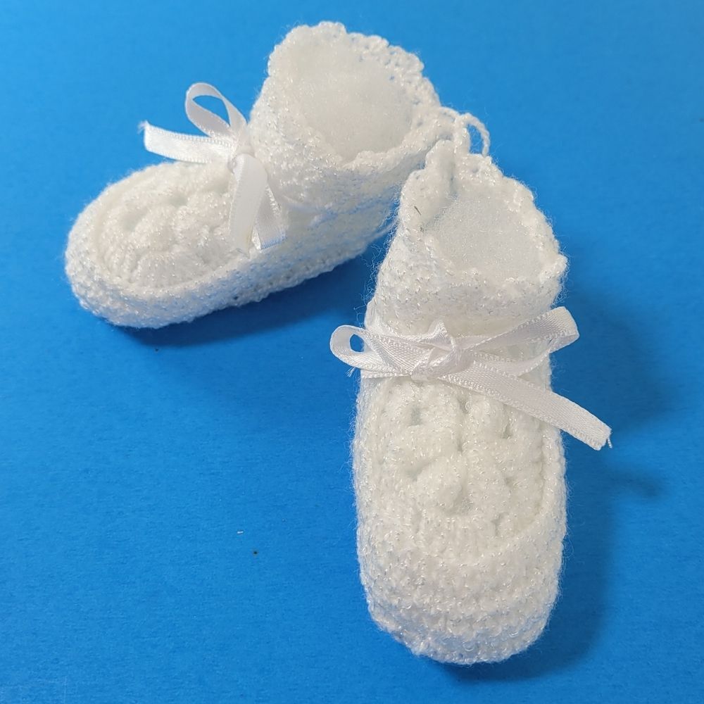 Handmade Crochet Baby Booties Shoes White Newborn Infant Soft Knit Shower Gift